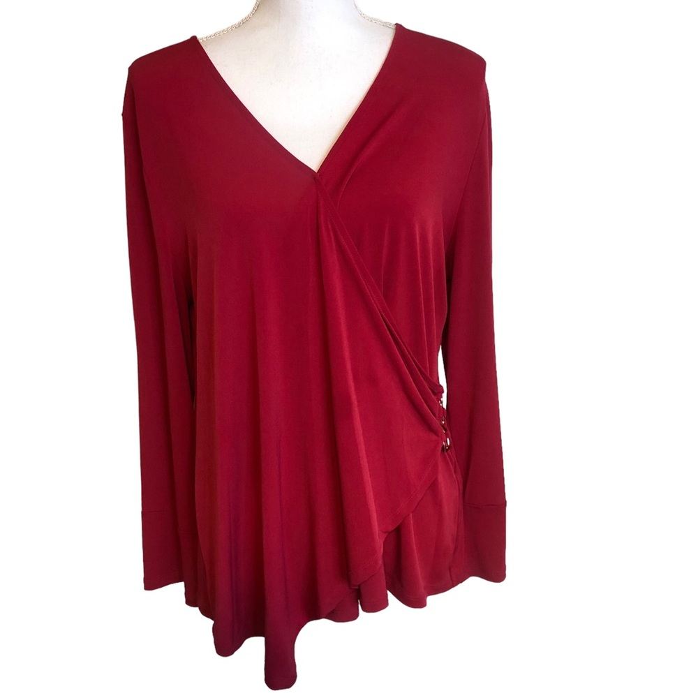 Rafaella Red Top Ruched Side With Buckle Accent